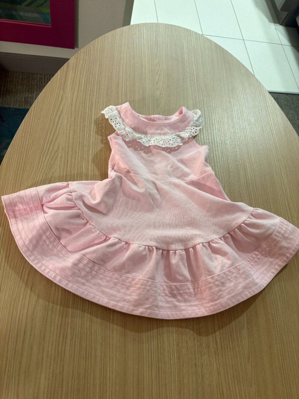 Janie and Jack Tiered Dress 18-24 Months Light Pink White Eyelet Collar Trim